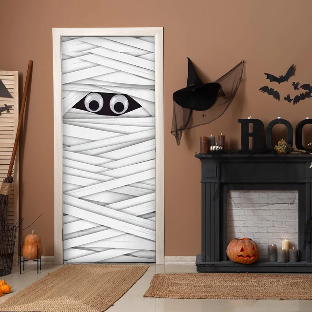 Alt view image 6 of 7 - 4 Piece Halloween Mummy Door Decoration with Eyeballs & Bandage 7.1"inch Plastic Eyeballs, Tearable Bandages, 3D Front Door Decor, Haunted House Decor, Reusable Effortless to Store