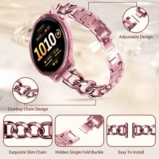 Alt view image 3 of 7 - 22mm Band for Garmin Venu 4/3 45mm, Women's Metal (Pink) Women's Metal Skeleton Chain Link Replacement Strap for Garmin Venu 4/3 45mm/Forerunner 570 47mm/265/255/Vívoactive 4