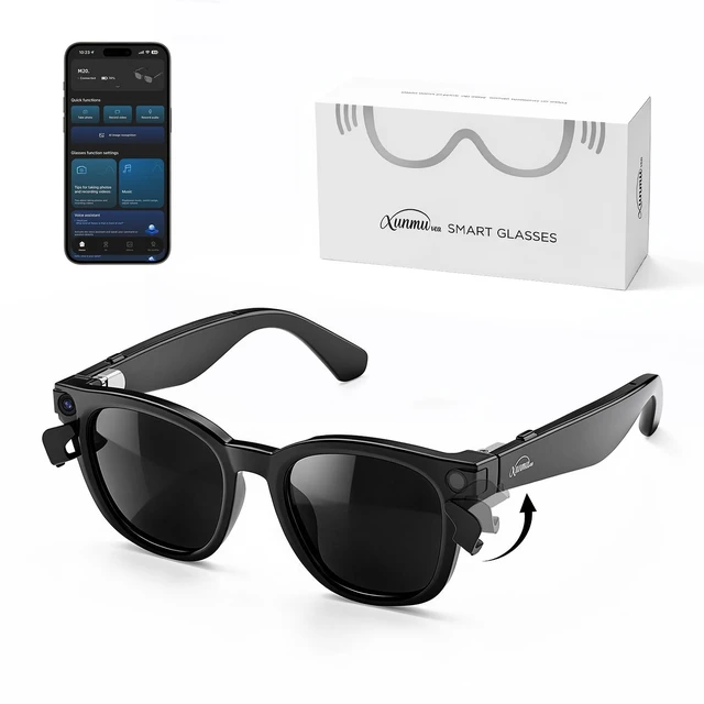 Main image of Smart Glasses with Camera, Recording Glasses, Real-Time Translation AI Assistant Real-Time Translation, Object Recognition, Music & Calls, Voice Assistant,Black Sunglass Lenses