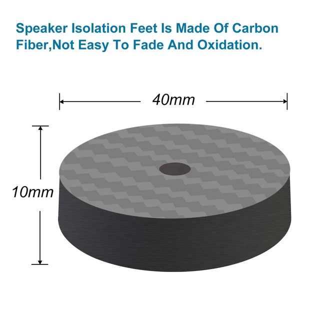 Alt view image 4 of 6 - 4PCS Speaker Spike Floor Protectors Carbon Fiber 40x10mm Speaker Pad(Black) Speaker Spikes Pads Subwoofer Isolation Feet Amplifier Feet for Audio,Speakers,Subwoofers,Amplifier,Turntable,DAC,PC Case