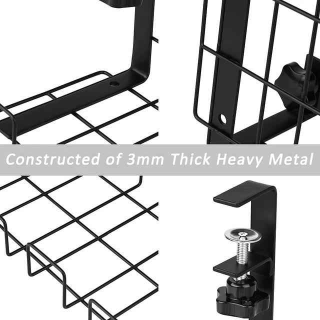Alt view image 3 of 7 - 2 Pack Cable Management Under Desk Tray, 16", Black Clamp Mounted, No Drill Holes Needed, For Computer Home Office Standing Tables, Conceals Power Strips