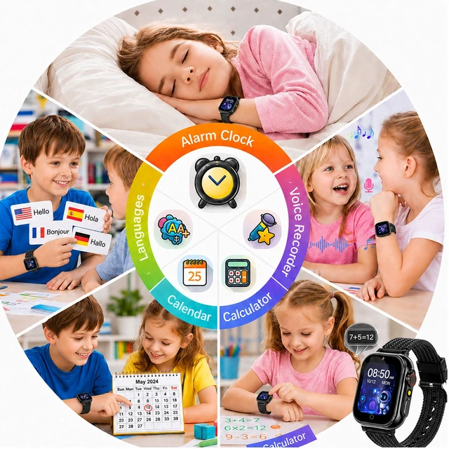Alt view image 7 of 7 - Kids Smart Watch for Boys and Girls 1.54" Touchscreen, 26 Puzzle Games, Camera, Music & Video Player, Pedometer, School Mode, Black
