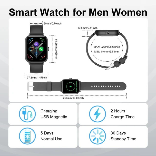 Alt view image 7 of 7 - Smart Watch for Men Women, 1.83'' HD Touchscreen Smartwatch with Bluetooth Call/Make Calls, Fitness Tracker with 150+ Sport Modes Heart Rate Sleep Monitor for iOS Android (Black)