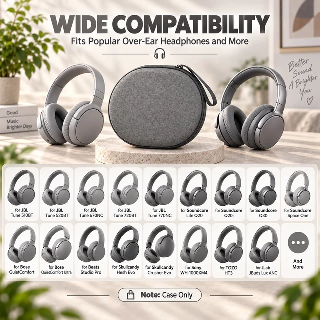 Alt view image 3 of 7 - Hard Headphone Case for JBL Tune 770NC 720BT 520BT 510BT 670NC Fits for JBL Live 770NC/670NC/680NC/780NC,Travel Case with Wave Foam & Soft Lining, Elastic Strap, Mesh Pocket,Grey
