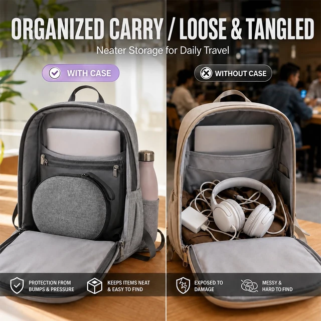Alt view image 7 of 7 - Hard Headphone Case for JBL Tune 770NC 720BT 520BT 510BT 670NC Fits for JBL Live 770NC/670NC/680NC/780NC,Travel Case with Wave Foam & Soft Lining, Elastic Strap, Mesh Pocket,Grey