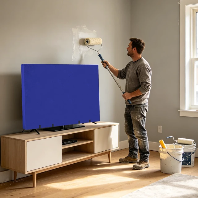 Alt view image 4 of 7 - TV Cover for Moving Fits 50"-55" Flat Screen TV Dustproof Felt Anti-Scratch Screen Protector with Bottom Strap for House Moving, Home Renovation and Pet Scratch Protection (Blue)