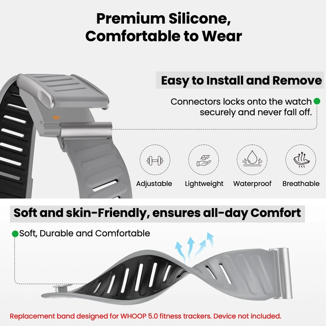 Alt view image 3 of 7 - Silicone Sport Band Compatible with Whoop 5.0/MG Band for Men & Women Upgraded Soft Breathable Waterproof Adjustable Replacement Accessories Strap for Whoop Band 5.0-Not Compatible with Gen 4