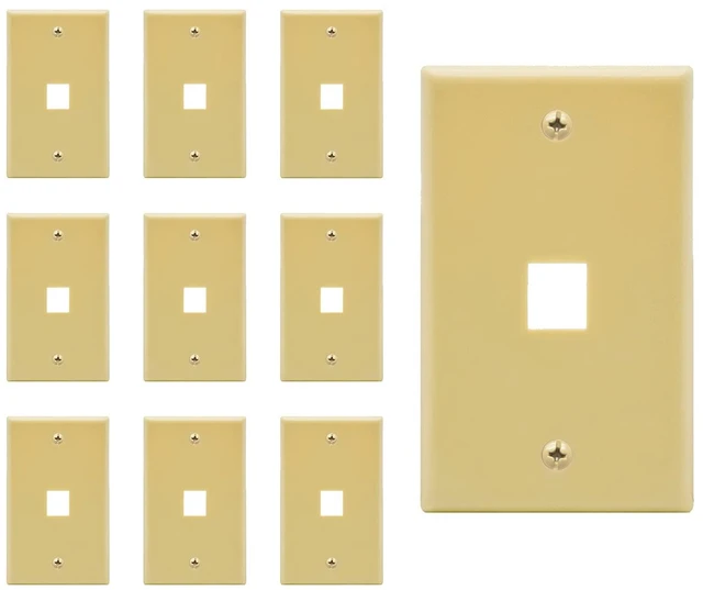 Main image of 1 Port Keystone Jack Wall Plate with Smooth Face (10-Pack, Ivory)