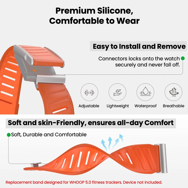 Alt view image 3 of 7 - Silicone Sport Band Compatible with Whoop 5.0/MG Band for Men & Women Upgraded Soft Breathable Waterproof Adjustable Replacement Accessories Strap for Whoop Band 5.0-Not Compatible with Gen 4