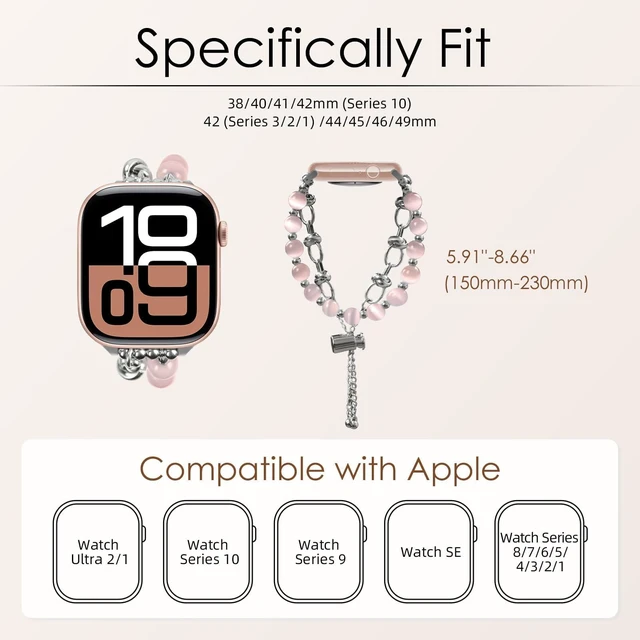 Alt view image 3 of 7 - Dressy Beaded Bracelet Compatible with Apple Watch for Women 49mm 46mm 45mm 44mm 42mm 41mm 40mm 38mm Adjustable Fashion Stone Stretchy Strap for iWatch 11 10 9 8 7 6 5 4 3 Ultra SE