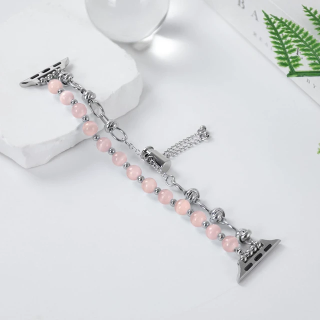 Alt view image 4 of 7 - Dressy Beaded Bracelet Compatible with Apple Watch for Women 49mm 46mm 45mm 44mm 42mm 41mm 40mm 38mm Adjustable Fashion Stone Stretchy Strap for iWatch 11 10 9 8 7 6 5 4 3 Ultra SE