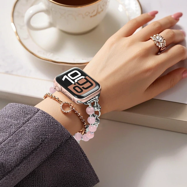 Alt view image 5 of 7 - Dressy Beaded Bracelet Compatible with Apple Watch for Women 49mm 46mm 45mm 44mm 42mm 41mm 40mm 38mm Adjustable Fashion Stone Stretchy Strap for iWatch 11 10 9 8 7 6 5 4 3 Ultra SE