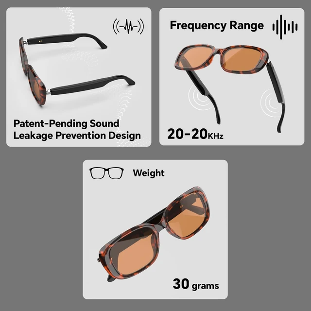 Alt view image 7 of 7 - Bluetooth Audio Smart Sunglasses with Speakers, UV400 Protection Blue Light Blocking Glasses for Men Women