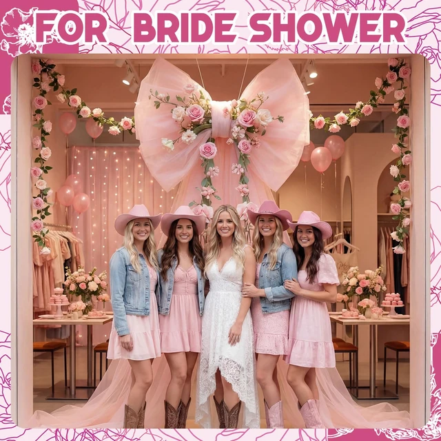 Alt view image 7 of 7 - Giant Bow Long Ribbons Wedding Backdrop,32 x 20 x 67inches,Pink Tulle Bow for Bridal Shower Arch Wall, Baby Shower Birthday Party Room Decoration, Reusable Seasonal Home Backdrop Decor