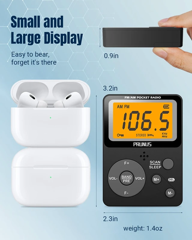 Alt view image 2 of 6 - J-159 Pocket AM FM Radio Portable with Stereo Earphone (No Speaker) 2 x AAA Powered, Manual Preset, Lock Key, Backlight, Sleep Timer, Mini Radios, Digital Radio, Battery Operated Radio