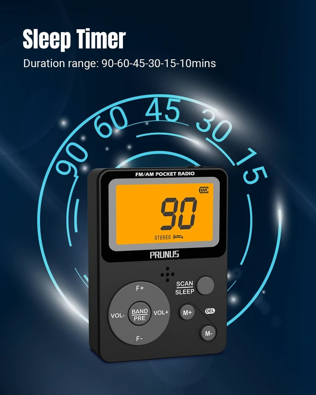 Alt view image 5 of 6 - J-159 Pocket AM FM Radio Portable with Stereo Earphone (No Speaker) 2 x AAA Powered, Manual Preset, Lock Key, Backlight, Sleep Timer, Mini Radios, Digital Radio, Battery Operated Radio