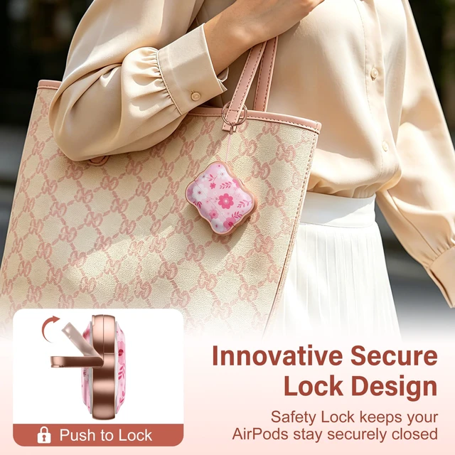 Alt view image 3 of 7 - for AirPods Pro 3 Case with Safety Lock, Cleaner Kit & Keychain Flower Print Cover with Scalloped Edge for Women Girls, Compatible with Apple AirPods Pro 3 Case Cover, Wireless Charging