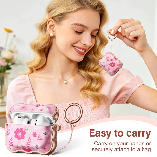 Alt view image 5 of 7 - for AirPods Pro 3 Case with Safety Lock, Cleaner Kit & Keychain Flower Print Cover with Scalloped Edge for Women Girls, Compatible with Apple AirPods Pro 3 Case Cover, Wireless Charging