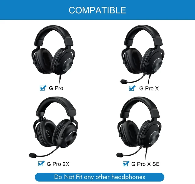 Alt view image 2 of 7 - GVOEARS Ear Pads for Logitech G Pro, G Pro X, G Prox 2, G Pro X SE - Black Replacement Ear Cushions with Mesh Fabric, Memory Foam, Added Thickness