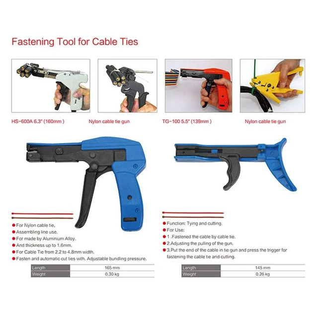 Alt view image 6 of 6 - Cable Wire Tie Gun With Cable Ties, Professional Fastening Cable Install and Cut Plastic Nylon Ties Tool