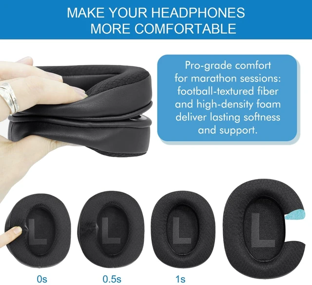 Alt view image 5 of 7 - GVOEARS Ear Pads for Logitech G Pro, G Pro X, G Prox 2, G Pro X SE - Black Replacement Ear Cushions with Mesh Fabric, Memory Foam, Added Thickness