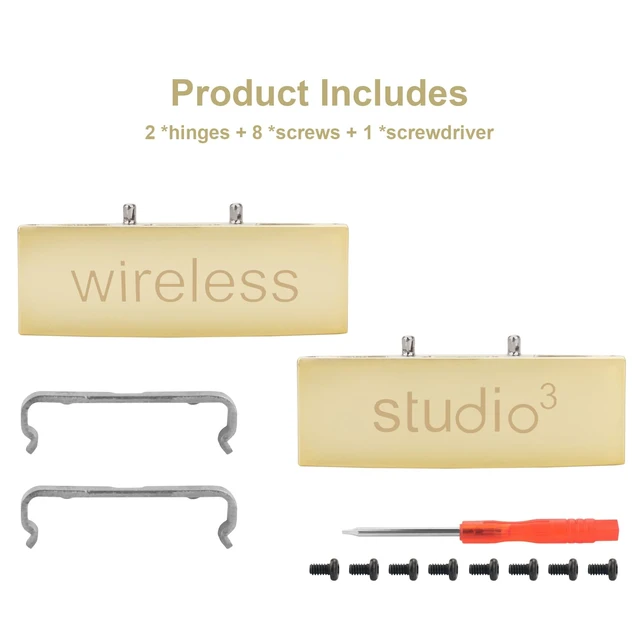 Alt view image 7 of 7 - Studio 3 Hinge Headband Connector Replacement Metal Repair Parts Compatible with Beats Studio 3.0 Wireless Over-Ear Headphones Repair Kit (Gold)