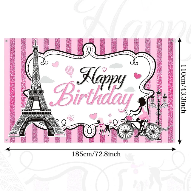 Alt view image 2 of 6 - Paris Photo Backdrop Eiffel Tower Wall Tapestry Paris Themed Birthday Party Decorations Banner Pink Wall Hanging Decor, 5.9 x 3.6 ft