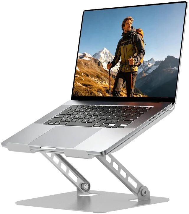 Main image of Adjustable Laptop Stand for Desk, Silvery Ultra Stable Metal Base, Laptop Holder Riser, Fully Foldable, Easy to Storage & Carry, Fit for Laptop Under 18