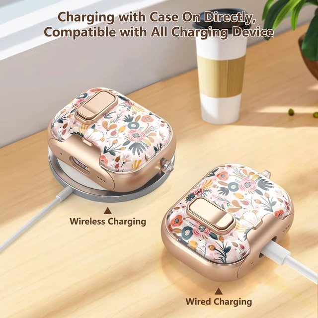 Alt view image 6 of 7 - Secure Lock for Airpods Pro 3 Case Clear,Girly Cute Floral for Airpods Pro 3rd Generation Case Cover with Phone Stand,Auto Pop-up,Hybrid Protection with Carabiner&Cleaning Pen Women-Golden