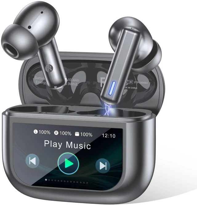 Main image of Wireless Earbuds, Bluetooth 5.3 Headphones Bass Stereo, Active Noise Cancelling with Touchscreen Charging Case, AI Clear Calls, 40H Playtime for Sports & Working, for iPhone/Android - Ebony Black