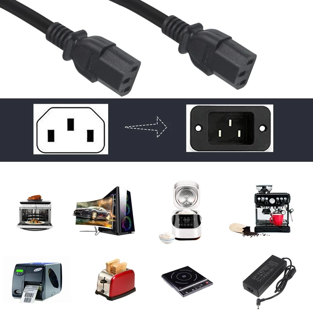 Alt view image 4 of 6 - C14 to 2 X C13 Y Splitter Power Cord, 6FT IEC 320 C14 Male to Dual IEC 320 C13 Female Splitter 2 Ways PDU UPS Extension Power Cord 250V/10A