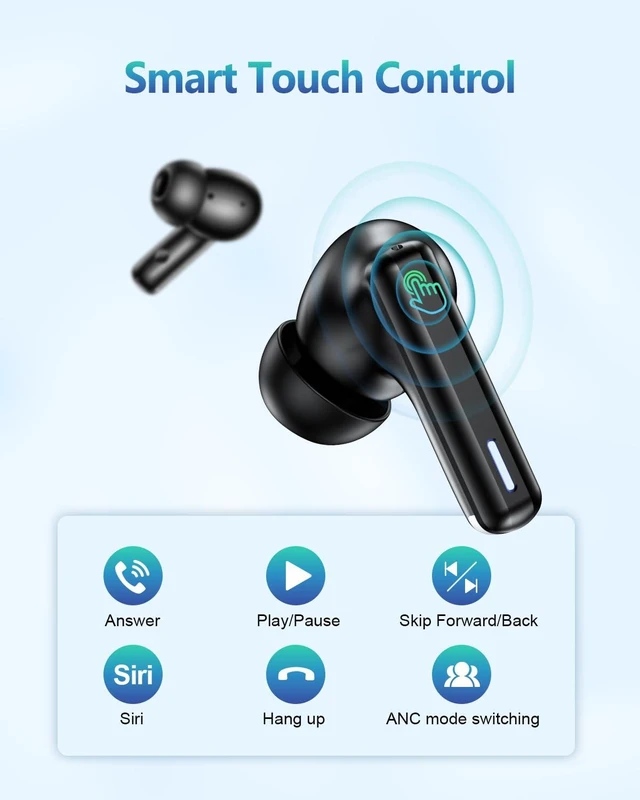Alt view image 5 of 5 - Wireless Earbuds, Bluetooth 5.3 Headphones Bass Stereo, Active Noise Cancelling with Touchscreen Charging Case, AI Clear Calls, 40H Playtime for Sports & Working, for iPhone/Android - Ebony Black