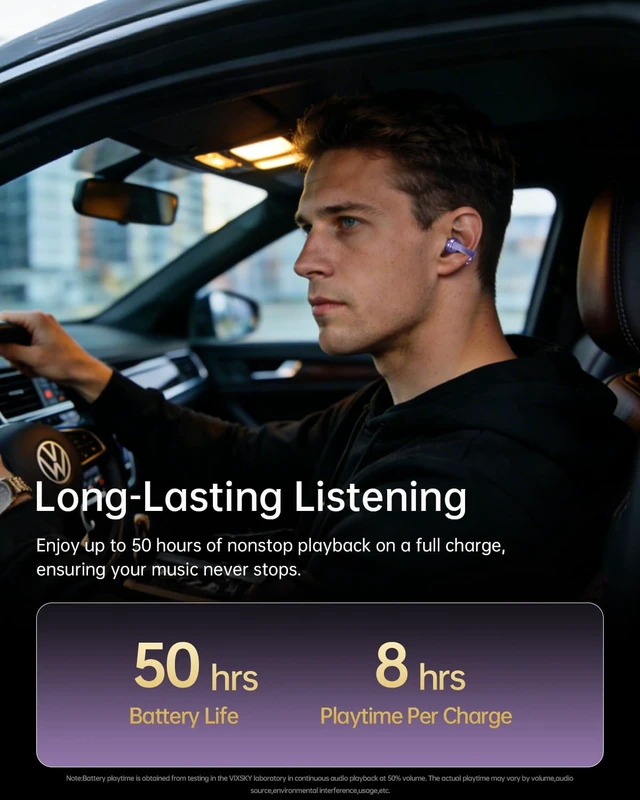 Alt view image 7 of 7 - Open Ear Clip On Earbuds,Clip Headphones with Crystal Clear Sound Ultra-Comfort for Driving Running Workout, Powerful Bass, 50H Playtime, Secure Fit, Hi-Res, IPX5, Bluetooth 6.0, Lavender