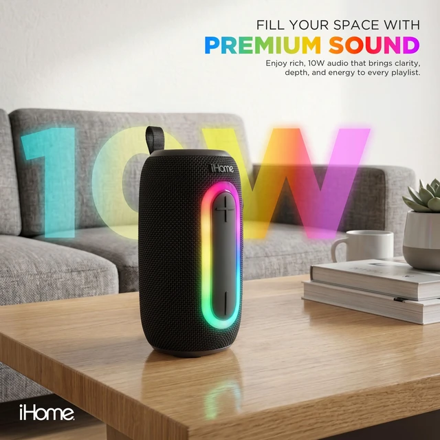 Alt view image 2 of 7 - Quest Pro Portable Wireless Bluetooth Speaker with RGB Lights Bluetooth 5.3,10W Audio, Water-Resistant, Rechargeable Battery, Carry Strap, TWS pairing, True Stereo