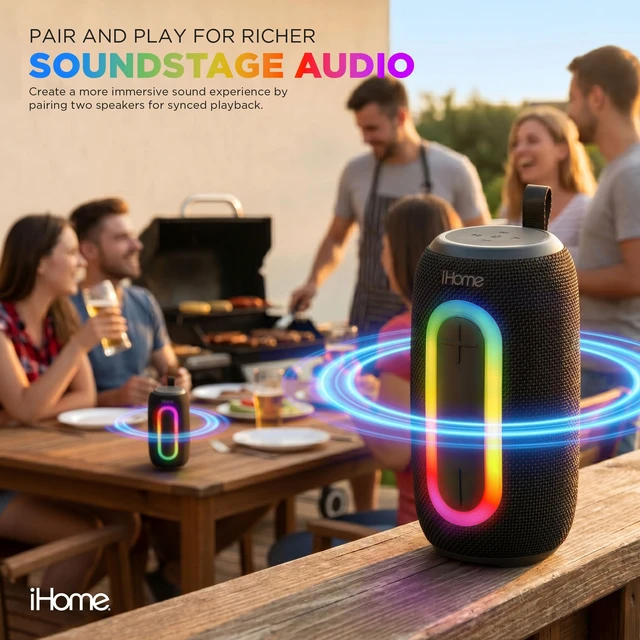 Alt view image 3 of 7 - Quest Pro Portable Wireless Bluetooth Speaker with RGB Lights Bluetooth 5.3,10W Audio, Water-Resistant, Rechargeable Battery, Carry Strap, TWS pairing, True Stereo