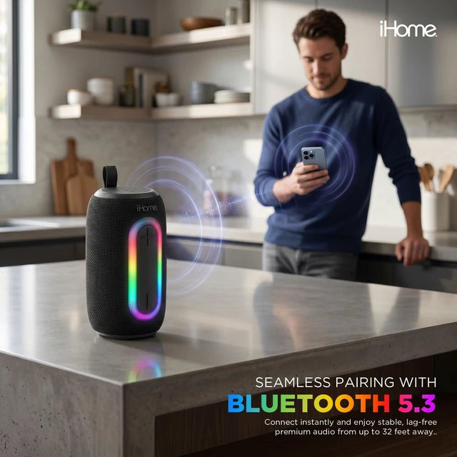 Alt view image 7 of 7 - Quest Pro Portable Wireless Bluetooth Speaker with RGB Lights Bluetooth 5.3,10W Audio, Water-Resistant, Rechargeable Battery, Carry Strap, TWS pairing, True Stereo