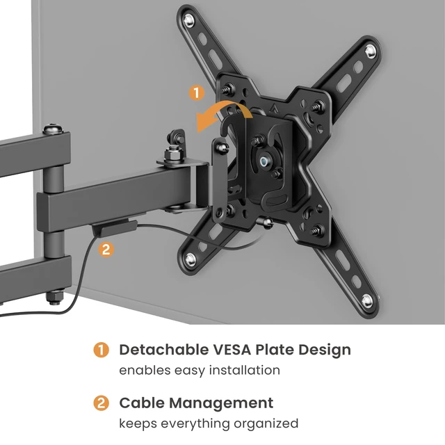 Alt view image 6 of 7 - PL-223 Landscape to Portrait Vertical Rotation Full Motion TV Monitor Wall Bracket Articulating Arms Swivel Tilt for Most 13" to 43" Flat Screen TV Max VESA 200x200mm Up to 44lbs
