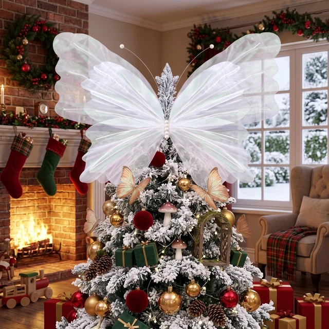 Main image of 71'' Christmas Butterfly Tree Topper, 3D Giant White Decor Oversized 3D Butterfly, Mariposas Grandes Para Decoracion, Butterfly Backdrop with Fishing Line for Xmas Tree, Mantel Decor