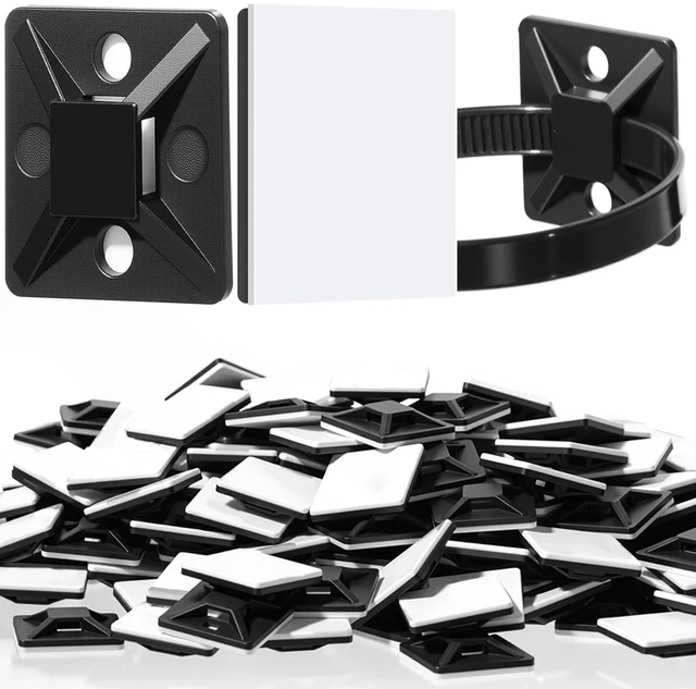 Main image of 1000 Pcs 3/4 Inch Black Self Adhesive Cable Zip Tie Mounts Wires Zip Tie Mounting Base Holders Management Anchors Organizer Holders for Indoor & Outdoor Cable Organization (Black)