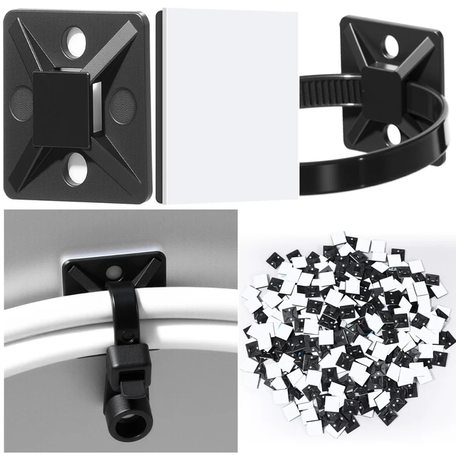 Alt view image 2 of 6 - 1000 Pcs 3/4 Inch Black Self Adhesive Cable Zip Tie Mounts Wires Zip Tie Mounting Base Holders Management Anchors Organizer Holders for Indoor & Outdoor Cable Organization (Black)