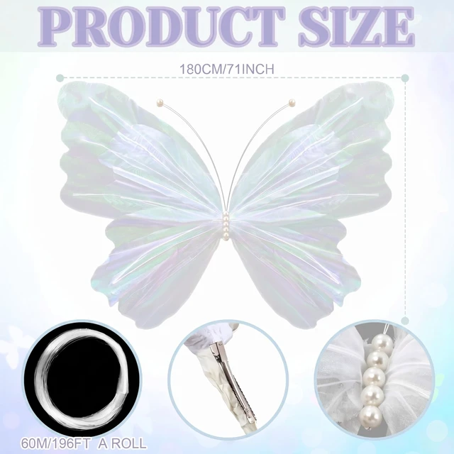 Alt view image 2 of 7 - 71'' Christmas Butterfly Tree Topper, 3D Giant White Decor Oversized 3D Butterfly, Mariposas Grandes Para Decoracion, Butterfly Backdrop with Fishing Line for Xmas Tree, Mantel Decor