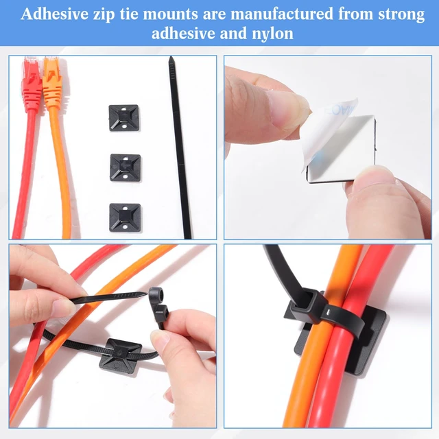 Alt view image 6 of 6 - 1000 Pcs 3/4 Inch Black Self Adhesive Cable Zip Tie Mounts Wires Zip Tie Mounting Base Holders Management Anchors Organizer Holders for Indoor & Outdoor Cable Organization (Black)