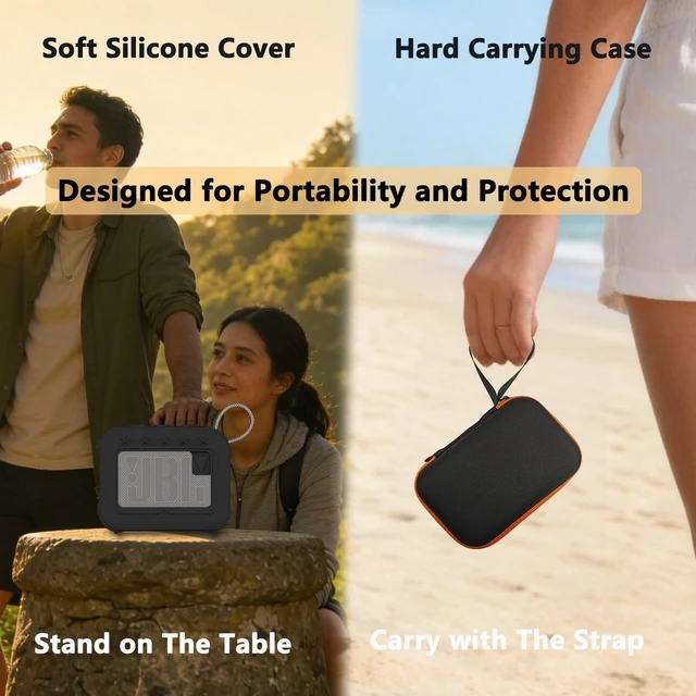 Alt view image 5 of 7 - Protective Case for JBL Go 4 Portable Bluetooth Speaker Accessories Hard Carrier and Silicone Cover for Go 4 Speaker, Shockproof Anti-Scratch Cases with Carabiner (BlackCases)