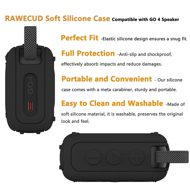 Alt view image 3 of 7 - Protective Case for JBL Go 4 Portable Bluetooth Speaker Accessories Hard Carrier and Silicone Cover for Go 4 Speaker, Shockproof Anti-Scratch Cases with Carabiner (BlackCases)
