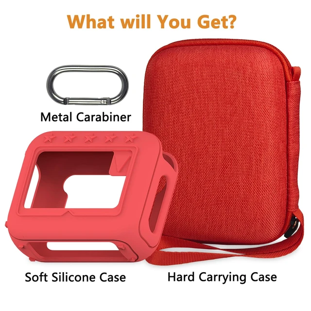 Alt view image 2 of 7 - Protective Case for JBL Go 4 Portable Bluetooth Speaker Accessories Hard Carrier and Silicone Cover for Go 4 Speaker, Shockproof Anti-Scratch Cases with Carabiner (Red Cases)