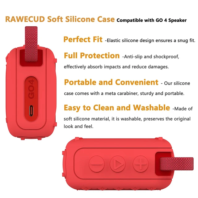 Alt view image 3 of 7 - Protective Case for JBL Go 4 Portable Bluetooth Speaker Accessories Hard Carrier and Silicone Cover for Go 4 Speaker, Shockproof Anti-Scratch Cases with Carabiner (Red Cases)