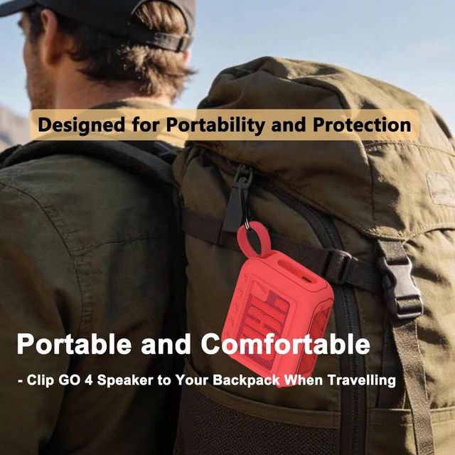 Alt view image 4 of 7 - Protective Case for JBL Go 4 Portable Bluetooth Speaker Accessories Hard Carrier and Silicone Cover for Go 4 Speaker, Shockproof Anti-Scratch Cases with Carabiner (Red Cases)