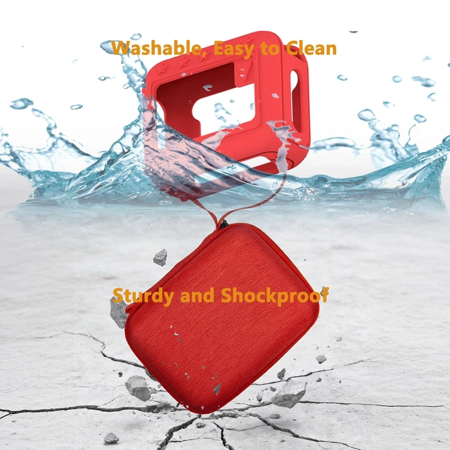 Alt view image 6 of 7 - Protective Case for JBL Go 4 Portable Bluetooth Speaker Accessories Hard Carrier and Silicone Cover for Go 4 Speaker, Shockproof Anti-Scratch Cases with Carabiner (Red Cases)