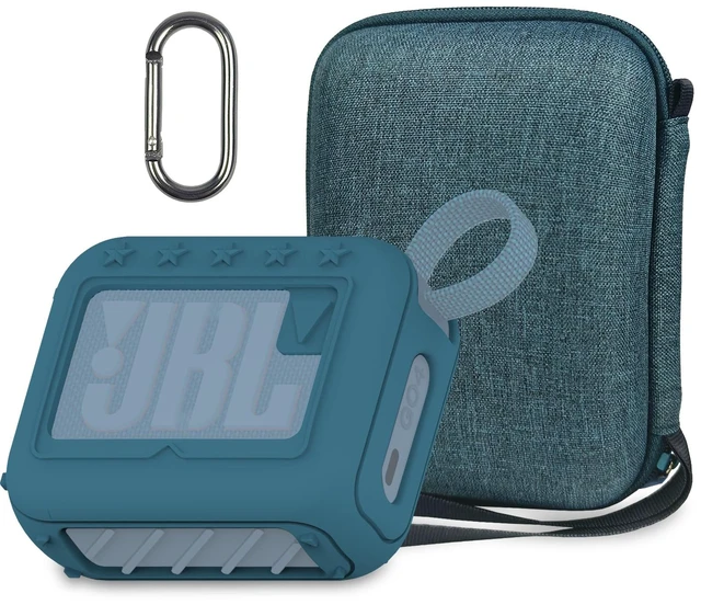 Main image of Protective Case for JBL Go 4 Portable Bluetooth Speaker Accessories Hard Carrier and Silicone Cover for Go 4 Speaker, Shockproof Anti-Scratch Cases with Carabiner (Blue Cases)