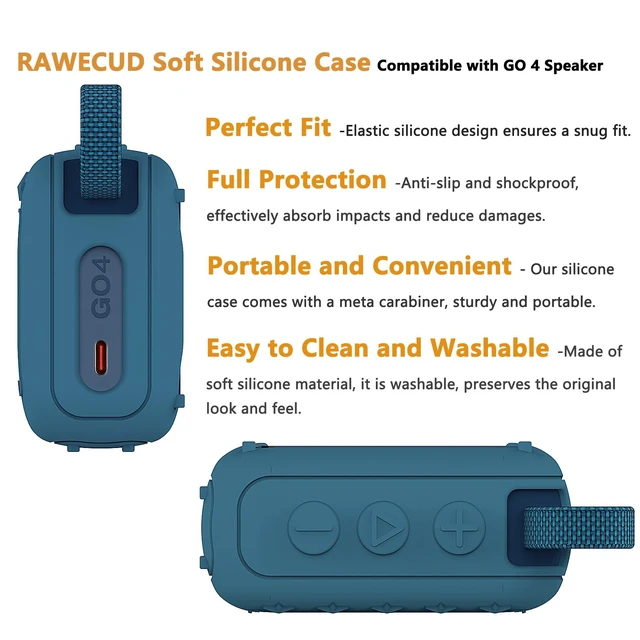 Alt view image 3 of 7 - Protective Case for JBL Go 4 Portable Bluetooth Speaker Accessories Hard Carrier and Silicone Cover for Go 4 Speaker, Shockproof Anti-Scratch Cases with Carabiner (Blue Cases)